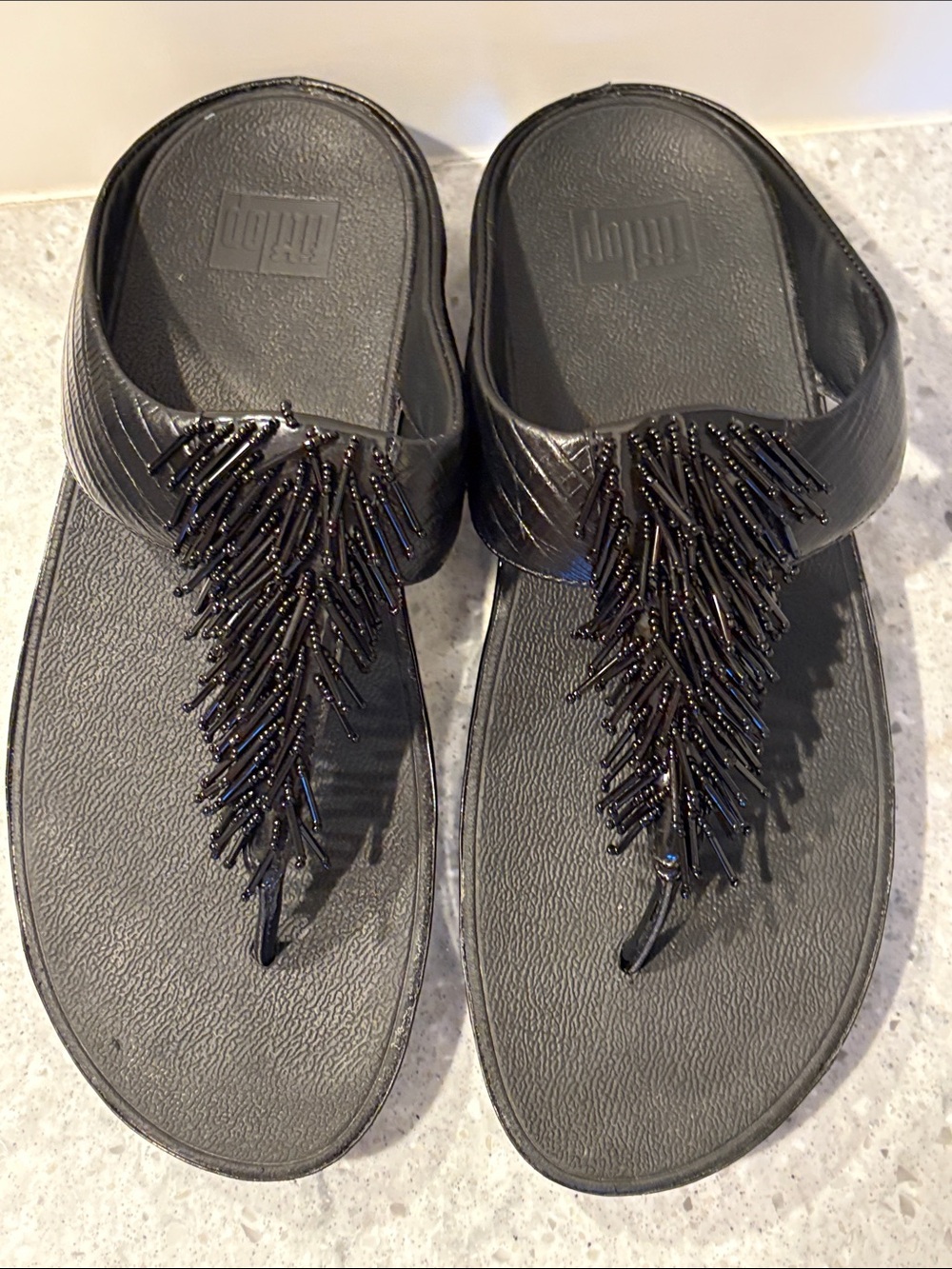 Fitflop Black Beaded Fringe Sandals
